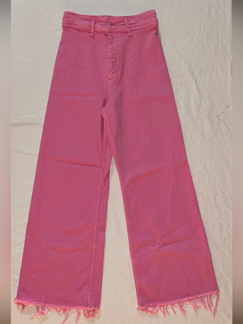 Zara High-Rise Pink Jeans Wide-Leg Frayed Hem Women's 4